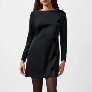 French Connection Fenix Satin Bow Long Sleeve Mini Dress